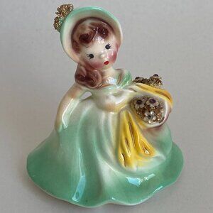 Vintage Josef Originals Head Tilt Taffy Figurine Flower Basket Girl